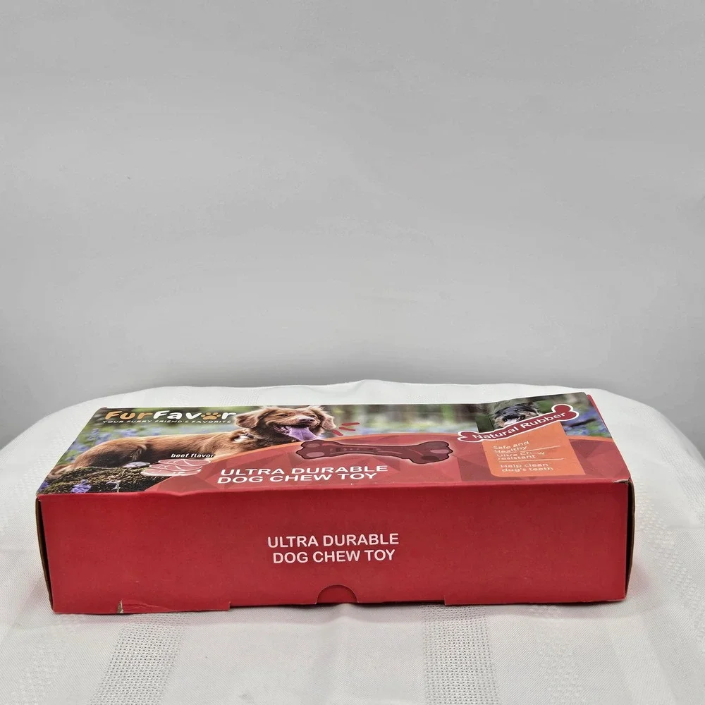 FurFavor Ultra Durable Dog Chew Toy Natural Rubber Beef Flavor Bone Shape NEW